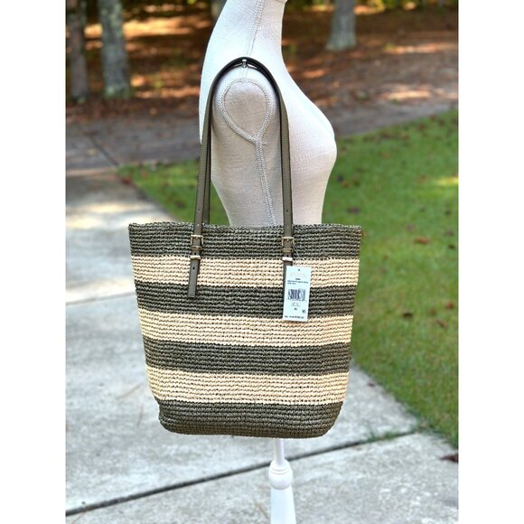 Michael Kors Quinn Large Safari Green Crochet Straw Tote Beach Bag 30S5GQNT7W - Picture 4 of 16